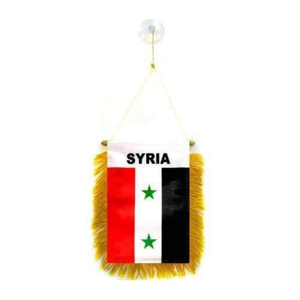 AZ FLAG - Syria Mini Banner - 6'' x 4'' - 100% Polyester Syrian Small Pennant for Car - Double-sided Flag with Suction Cup Hanger