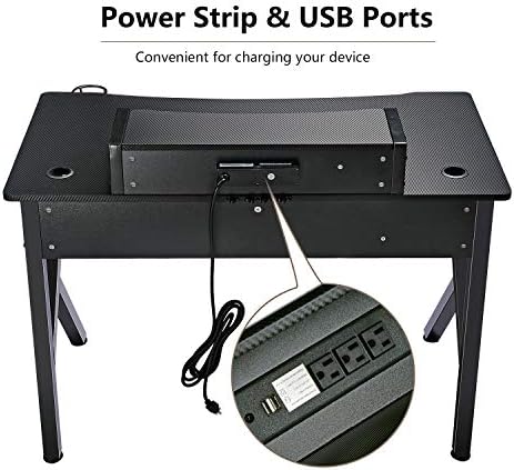 GTRACING Gaming Desk Computer Table Office PC Workstation with Shelf, Cup Holder, Headphone Holder, Built-in Power Strip 3 Outlets & 2 USB Ports K-Shaped 45'' E-Sports Gamer Desk,Red 4 GTRACING Gaming Desk Computer Table Office PC Workstation with Shelf, Cup Holder, Headphone Holder, Built-in Power Strip 3 Outlets & 2 USB Ports K-Shaped 45'' E-Sports Gamer Desk,Red