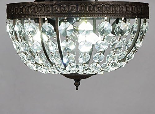 New Galaxy Lighting Antique Black Metal Frame Flushmount Crystal Chandelier Ceiling Lamp Fixture, #132