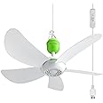 Roodike Mini USB Ceiling Fan for Camping Tent, 17" Portable Hanging Ceiling Fan for Outdoor Gazebo or RV, 13.2ft Long Cord with on/off Button, DC 5V, 330 RPM Rotation Speed, 36 dB Quiet