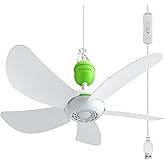 Roodike 17" Portable USB Ceiling Fan for Camping Tent Gazebo RV Cruise | 36dB Quiet Operation, 13.2 Ft Long Cord with on/off