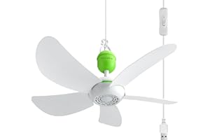 Roodike Mini USB Ceiling Fan for Camping Tent, 17" Portable Hanging Ceiling Fan for Outdoor Gazebo or RV, 13.2ft Long Cord with on/off Button, DC 5V, 330 RPM Rotation Speed, 36 dB Quiet