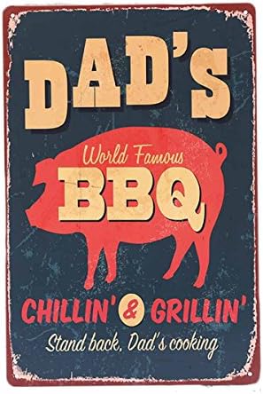AiYahoo Metal Sign Dad's BBQ Stand Back Dad's Cooking Vintage Tin Sign Decoration for Father' Day 8"x12"
