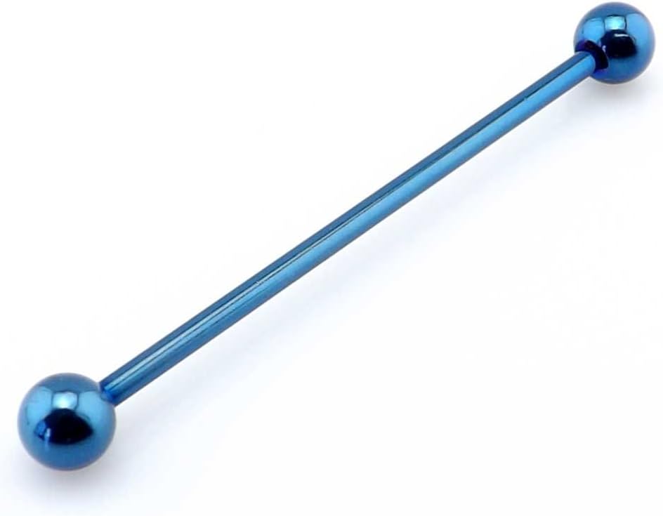 Blue Titanium Anodized Industrial Scaff Bar 14G (1.6mm x 38mm) with 5mm Balls