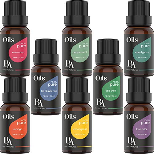 Bel Air Naturals Aromatherapy Essential Oils Set - 100% Pure Therapeutic Grade - Peppermint/Tea Tree/Rosemary/Orange/Lemongrass/Lavender/Eucalyptus/Frankincense - Best For Oil Diffuser, Massage, Focus
