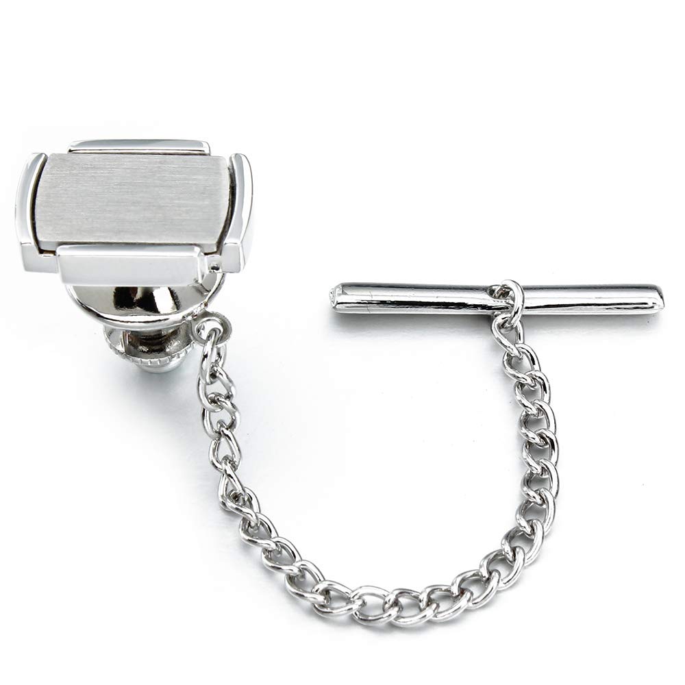 HAWSON Tie Pins Tie Tacks for Men with Chain, Mens Jewelry or Accessories for Wedding Birthday Anniversary Christmas Valentine's Day, 14mm x 10mm (button) and 45mm (chain), metal, No Gemstone