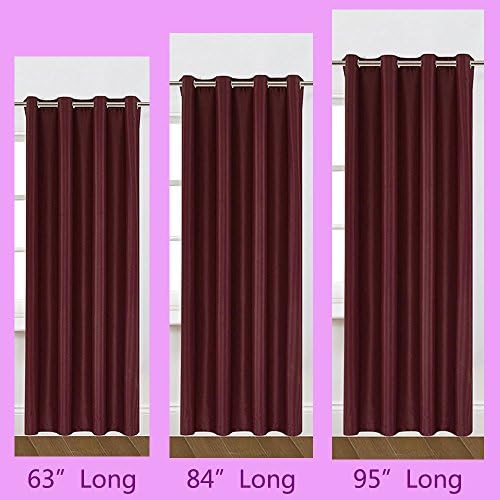 63 inch Long Burgundy Windows Curtains 1 Panel Drapes, Thermal Insulated Solid Grommets Best Blackout Curtains for Bedroom Living Room (63 inch Long x 52 inch Wide, Burgundy)