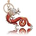 Chinese Dragon Keychain - Dragon Keychain Jewelry Antiqued Silver - Goth, Fantasy ?Charm Keychain (Red)