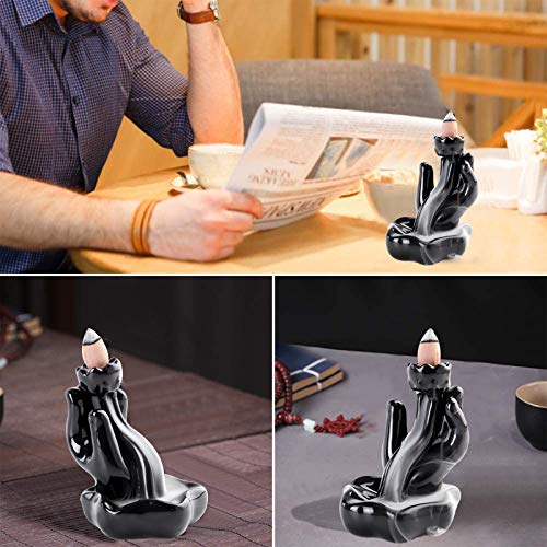 Ceramic Backflow Incense Burner Bergamot Incense Holders Aromatherapy Ornament Home Decor Craftwork Figurine with 50 Backflow Incense Cones + Tweezers + pad