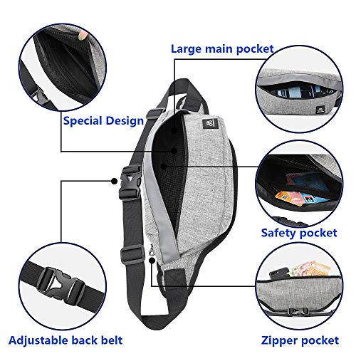 Fanny Packs for Women & Men Unisex Waist Bag Pack Waterproof Zipper & Adjustable Strap Suitable for waistline 34.6"-53.6“, for Outdoors Sport Workout Traveling