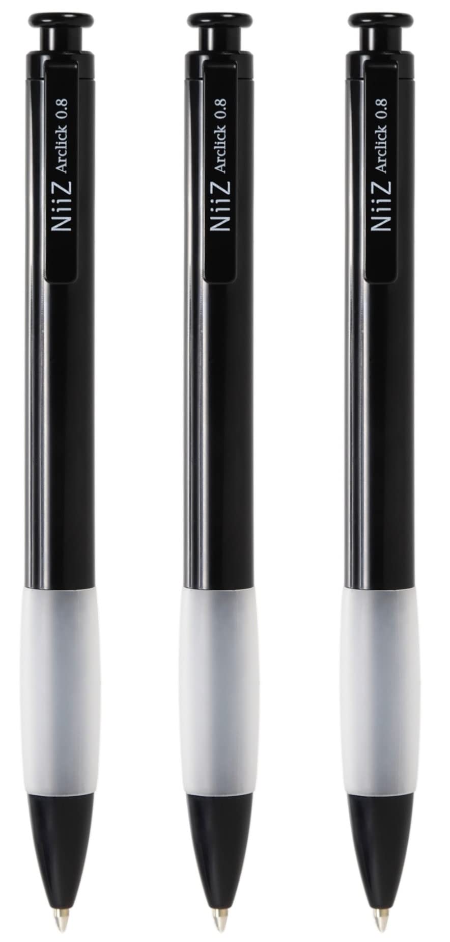 NiiZ - Arclick 0.8 - Retractable Ballpoint Pen 0.8mm - Black - Fine Grip (3)
