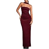 Verdusa Women's Strapless Halter Maxi Velvet Dress Sleeveless Bodycon Cocktail Dresses Formal Outfits
