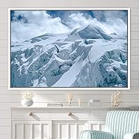 Framed Canvas Wall Art Snow Mountain Cool Expressive Farmhouse/Country Landscape Mountain Top Multicolor Photography Portrait Realism - 16x24 inches