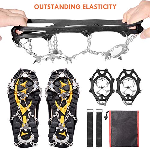 Ice Snow Grips Crampons,TURNRAISE Traction Cleats with 19 Spikes System Safe Protect for Walking, Ice Fishing, Climbing and Hiking on Snow and Ice (X-Large)