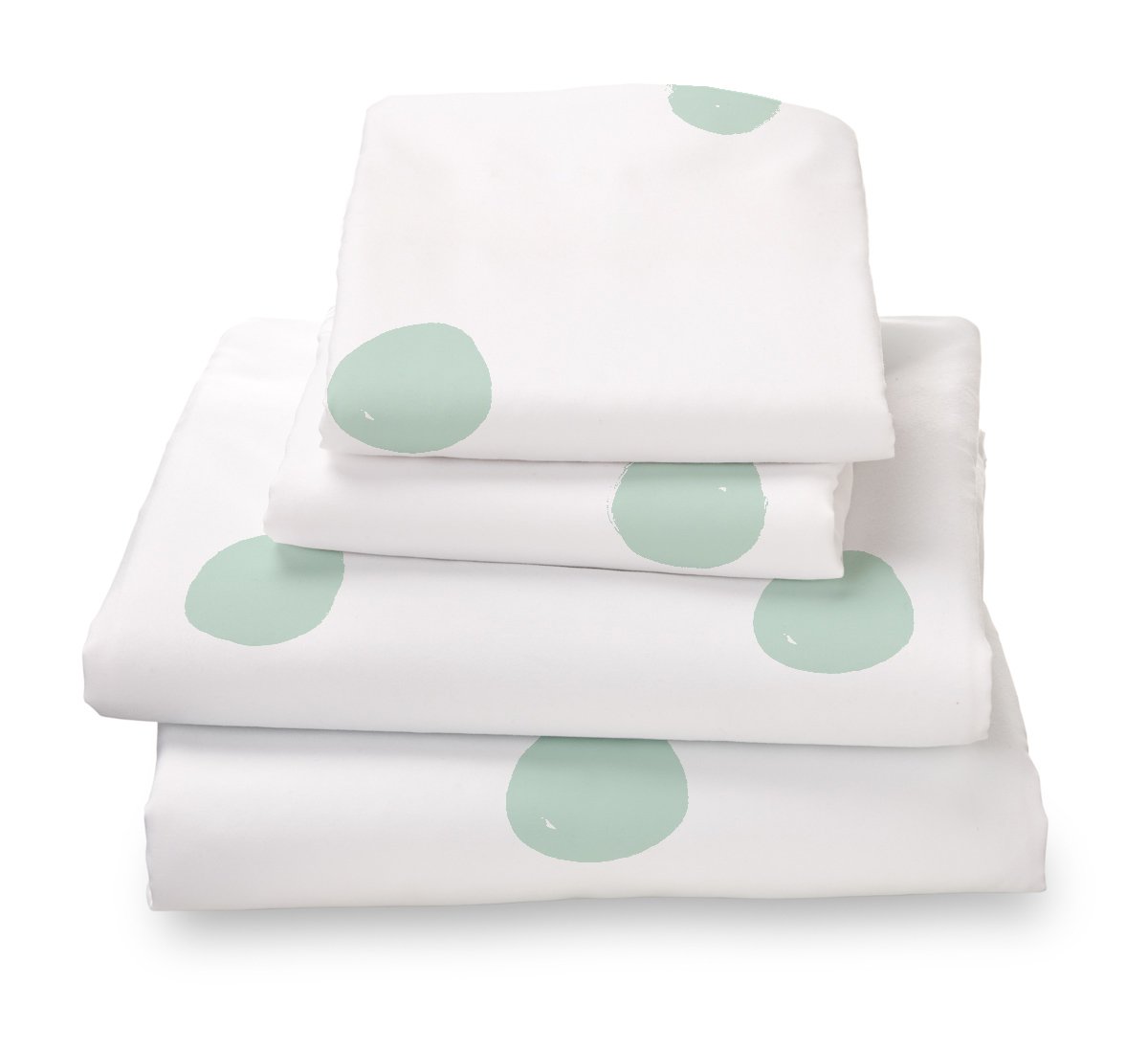 Seafoam Green Polka Dot Twin Size Sheet Set, Soft Sheets for Deep Mattresses, 3 Piece Twin Size Set in White and Mint