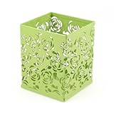 uxcell® Light Green Hollow Rose Flower Square Metal Pen Pencil Pot Holder Organizer