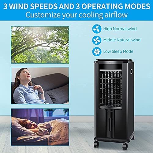 Kismile Evaporative Cooler, Portable Cooling Fan w/Water Tank, Ice