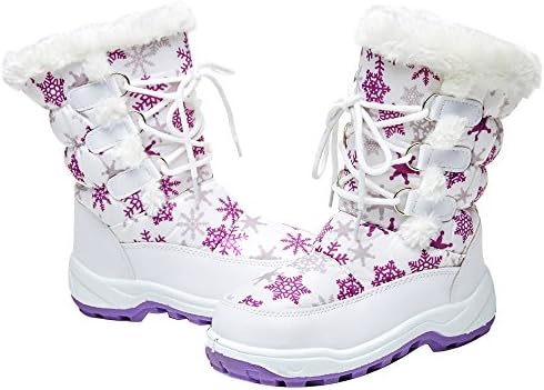 DALISHI Girls Little/Big Kids Snow Boots Waterproof Nylon Winter Snow Boots Sneakers Outdoor Non Slip With Faux Fur Warm Stylish Shoes White/Purple(2M, White)