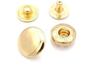 CRAFTMEMORE 10 Pack Snap Fasteners Color Plated Solid Brass Metal Snaps Heavy Duty Press Stud S-Spring Poppers Button VT8#831 (15 mm, Gold)
