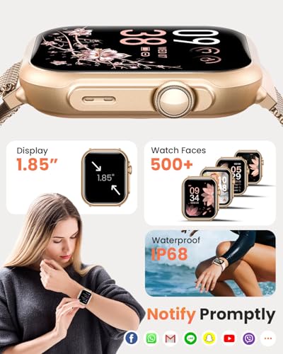 Women's Smart Watch with 100 Days of Autonomy, 1000 mAh Large Battery, 1.83 Inch Women's Smartwatch with Calls, SpO2, Heart Rate Monitor, Sleep, 120+ Sports Modes Calorie IP68 Pedometer Android iOS Rose Gold