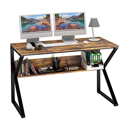 Ruitta 47" Home Office Desk with Storage Bookshelf, Sturdy Writing