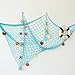 Bilipala Rustic Decorative Fishing Net Wall Decor with Seashells, Nautical Style Wall Hangings Ornaments, Blue
