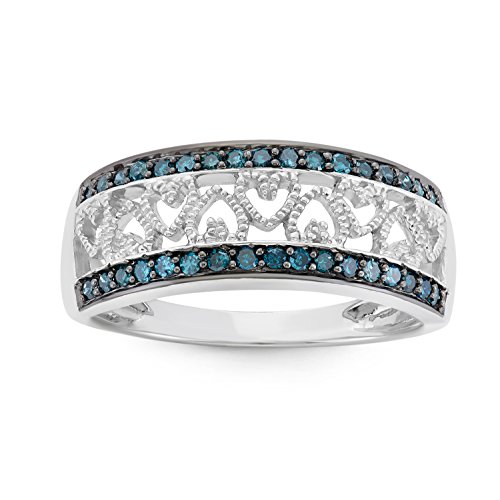 1/4 CTTW Sterling Silver, Heart Ring in Blue Diamonds