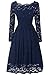JUSOE Women's Vintage Lace Dress Sexy Long Sleeves Cocktail Formal Dresses for Wedding Bridesmaid Party Navy Blue Small US 2-4