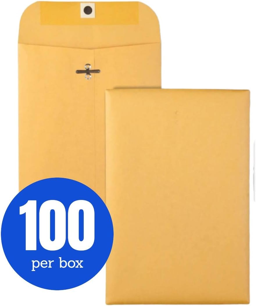 1InTheOffice 6 X 9 Clasp Envelopes with Gummed Flaps for Mailing or Shipping Envelope, Kraft Brown Envelopes, 100 per Box : Office Products