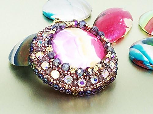 Leenou Handmade Bead Embroidered Pink Golden and Purple Polymer Clay Pendant with Cup Chain Crystals for Wedding Anniversary Gift Birthday