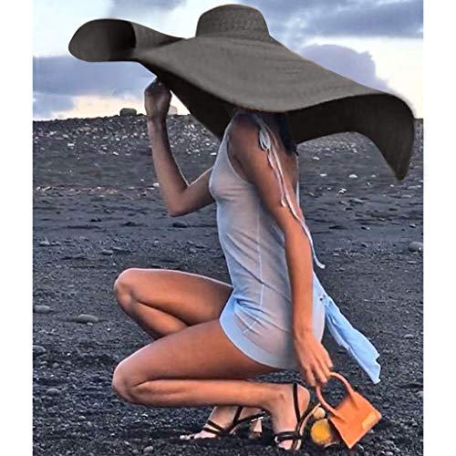 Fashion Large Sun Hat Beach Anti-UV Sun Protection Foldable Straw Cap Cover Up ... (Black)