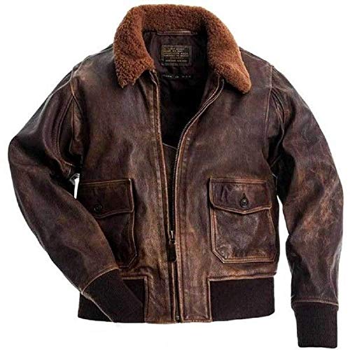 Aviator G-1 Flight Jacket Distressed Brown Real Leather Bomber Jacket (L)