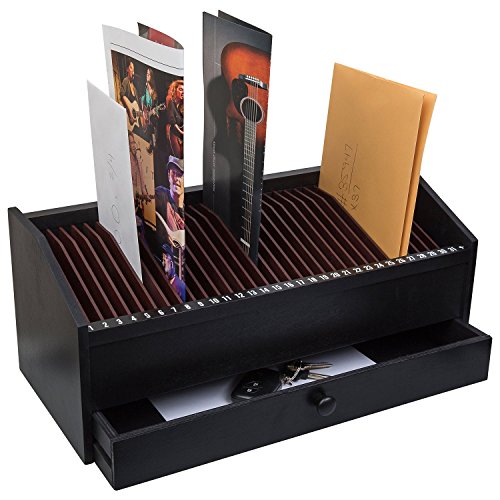 17" - 31 Slot Wooden Bill/Letter Organizer With Drawer - Black BY JUMBL™ (Certified Refurbished)