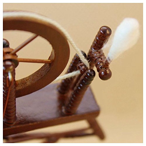 Vaorwne 1:12 Scale Doll House Miniature Hand Reeling Machine Wooden Spinning Wheel Brown - Thumbnail 2