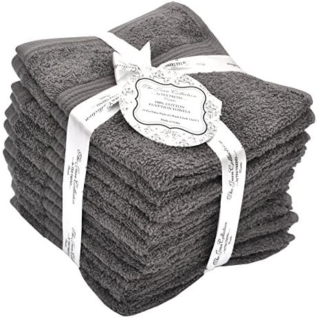 100% Cotton Washcloths (12 Pack, Grey, 13 x 13 Inches) - Easy Care, Facial Towelettes, Cotton Face Towels, Fingertip Towels by Tex Trend