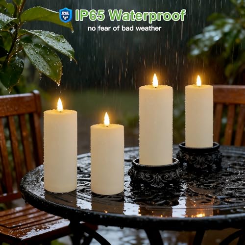 Kimjo Flameless LED Candles for Outdoor Waterproof - Ivory White Plastic LED Candles with Timer Remote Control - Set of 6 Flickering Flame Candles (13cm, 15cm, 18cm*2)
