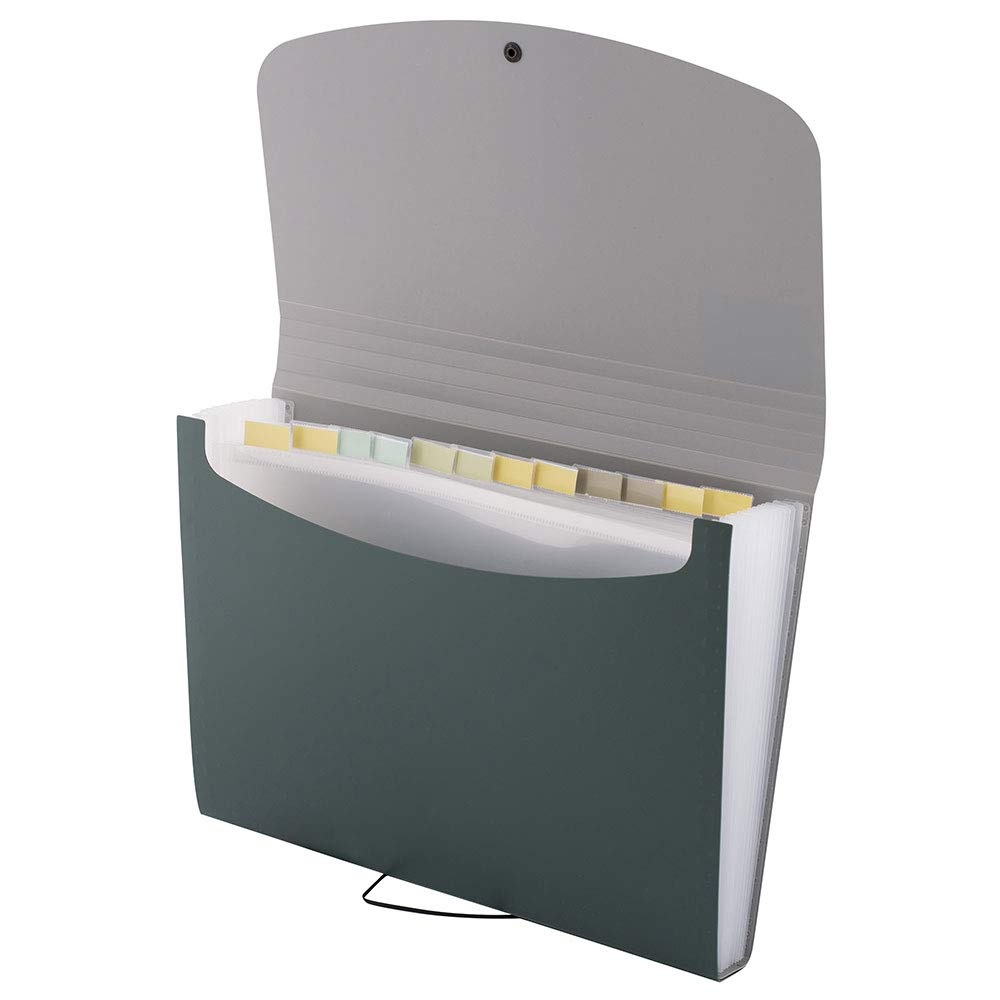 D.RECT Expanding File Folder Expandable Document Folders 12 Compartments A4 Green, (7539)