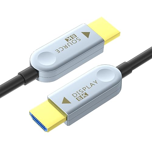 HongFlux 8K HDMI 2.1 Fiber Optic Cable 15Ft in Wall High Speed 48Gbps HDMI Cord 8K60Hz 4K120Hz Thin Slim Flexible