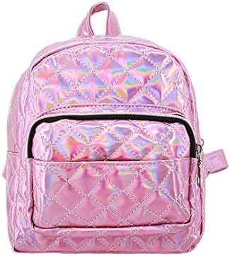 Candice Women Shiny Hologram Holographic PU Leather Shoulder Bag Satchel Small Backpack Knapsack(Pink)