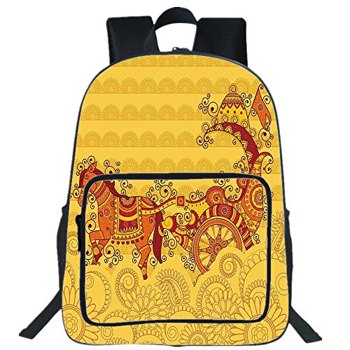 iPrint 19" Large Casual Backpack,Ethnic,Traditional Ethnic Ornamental Icon Culture Bohemian Zen Spiritual Design,Marigold Orange Ruby,for boys girls