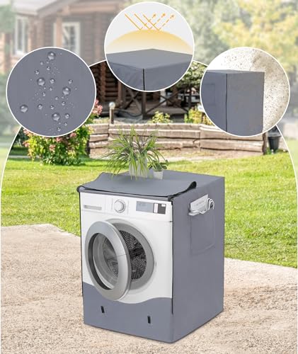 HAUSPROFI Washing Machine Cover for Outdoor Use 420D – Best Thickness Washing Machine Cover for Washing Machines and Dryers – Waterproof Washing Machine Cover with Sun Protection – 60 x 64 x 85 cm – Grey