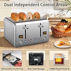 SEEDEEM 4 Slice Toaster, Stainless Steel Bread