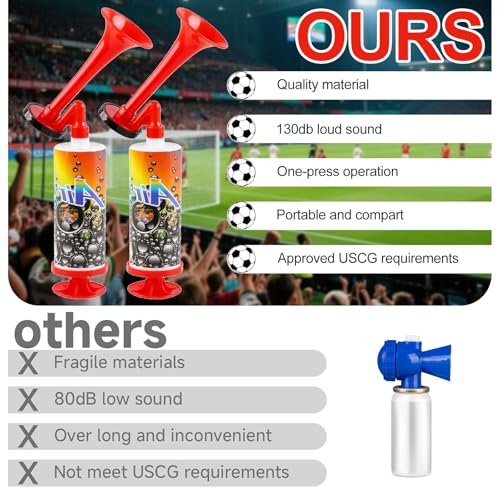 Qaestuan 2 Pcs Compressed Air Horn, Portable Air Horn, Manual Air Horns, Loud Noise Maker, for Outdoor Camping, Boating, Birthday Party, Sports Events