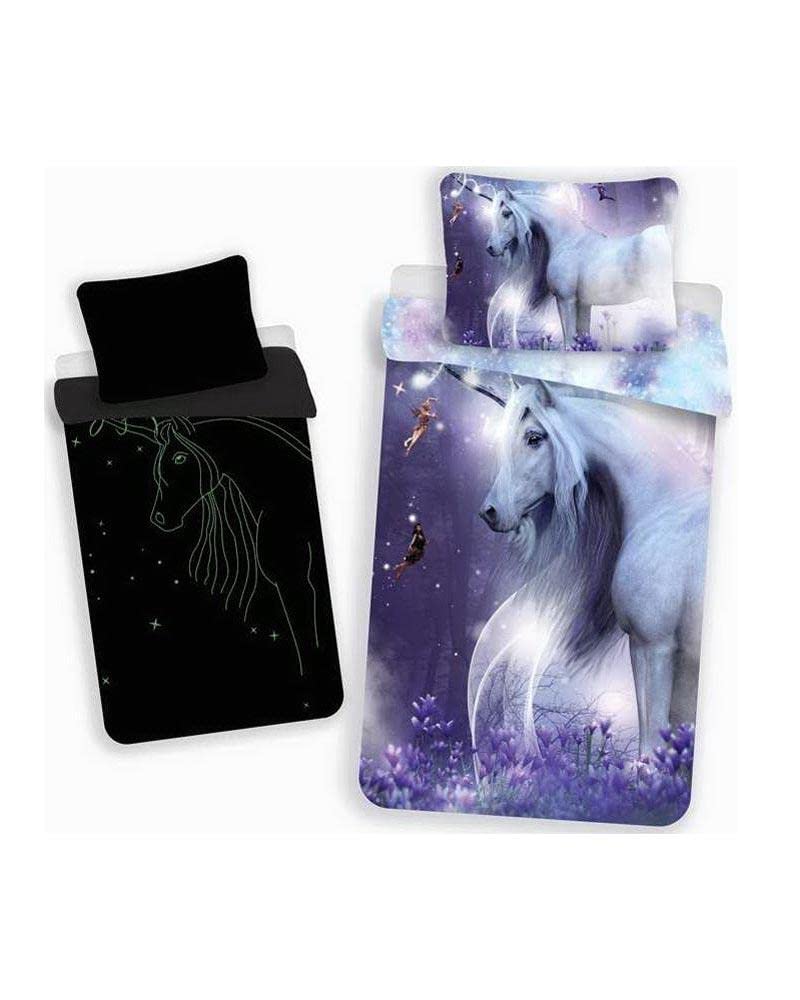 Unicorn Bedding Duvet Cover | Reversible Sided Baby Duvet Cover Glow in the Dark Design with Matching Pillow Case