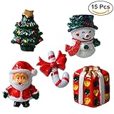 ROSENICE Christmas Decoration Ornaments Snowman Santa Claus Candy Cane Christmas Tree Resin Miniature Pack of 15