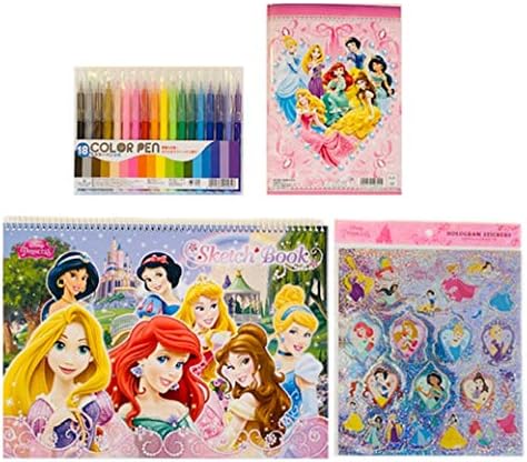 Amazon ディズニー プリンセス おえかきセット 文具セット 4点 おえかき帳 ぬりえ カラーペン18色 シール プレゼント ギフト スケッチブック 文房具 オフィス用品