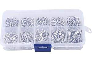 CAREDY Solid Rivet 500pcs M2 Flat Head Aluminum Rivets Flat Head Solid Rivet 3mm-18mm Length Repairs Studs Decoration Machine Screws Nuts Flat Rivet Kit