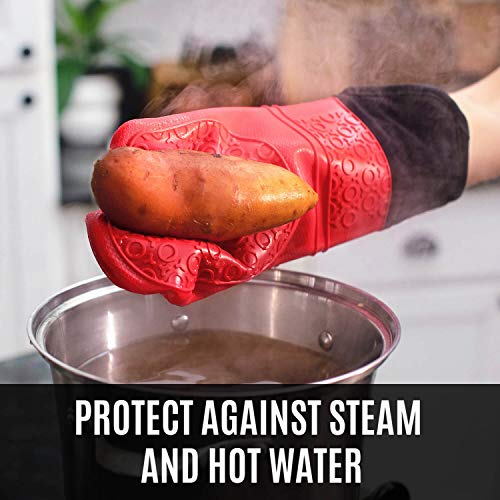 HOMWE Extra Long Professional Silicone Oven Mitt, Oven Mitts with Quilted Liner, Heat Resistant Pot Holders, Flexible Oven Gloves, Aqua, 1 Pair, 14.7 Inch - Thumbnail 3