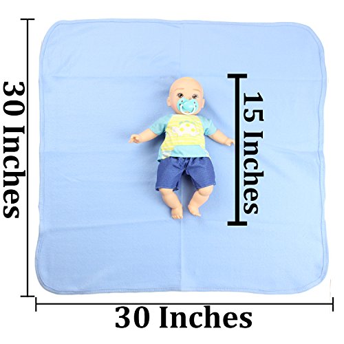 Soft Fleece Swaddling Baby Blanket 30x30 Inches by bogo Brands Solid Blue Color - Thumbnail 3