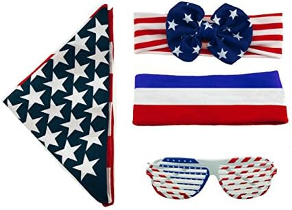 Acmer American patriotic suit，American flag color Square Head Scarf , Pattern Headband, shutter glasses, Headband Cotton Terry Cloth for Sports.